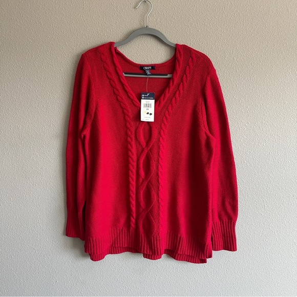 NWT Chaps Red Cable Knit Sweater 2X - Picture 2 of 11